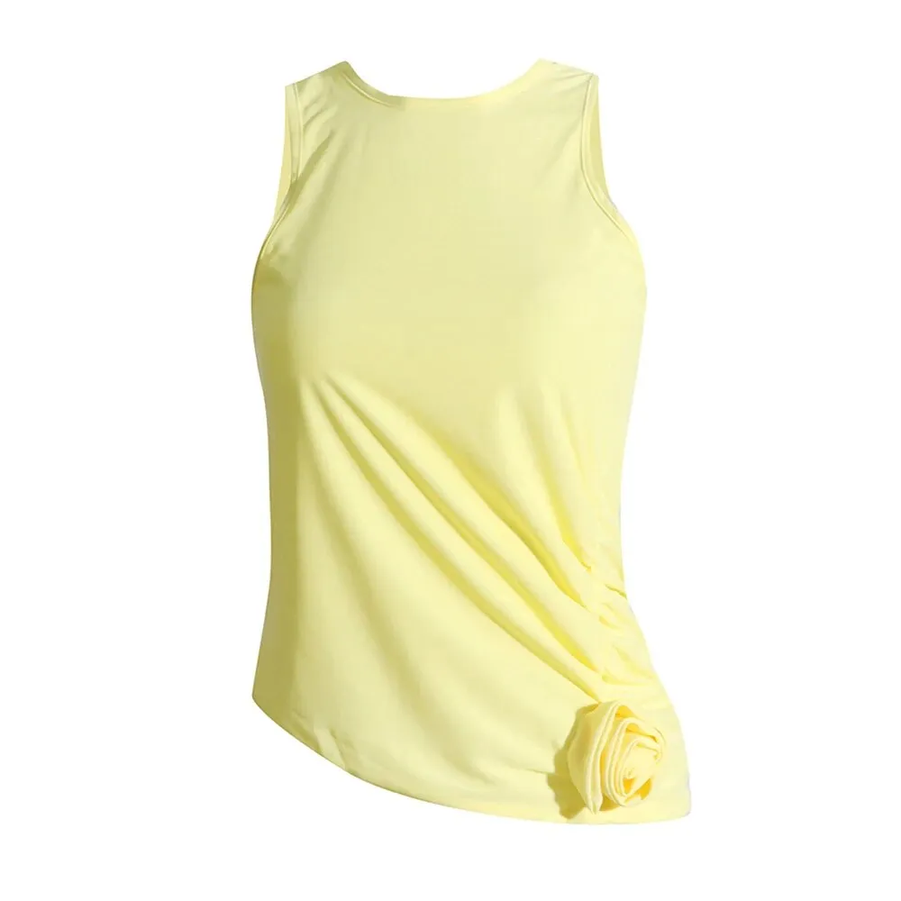 Solid Elegant Vests For Women Round Neck Sleeveless Patchwork Floral Casual Tank Tops Female Fashion Clothing