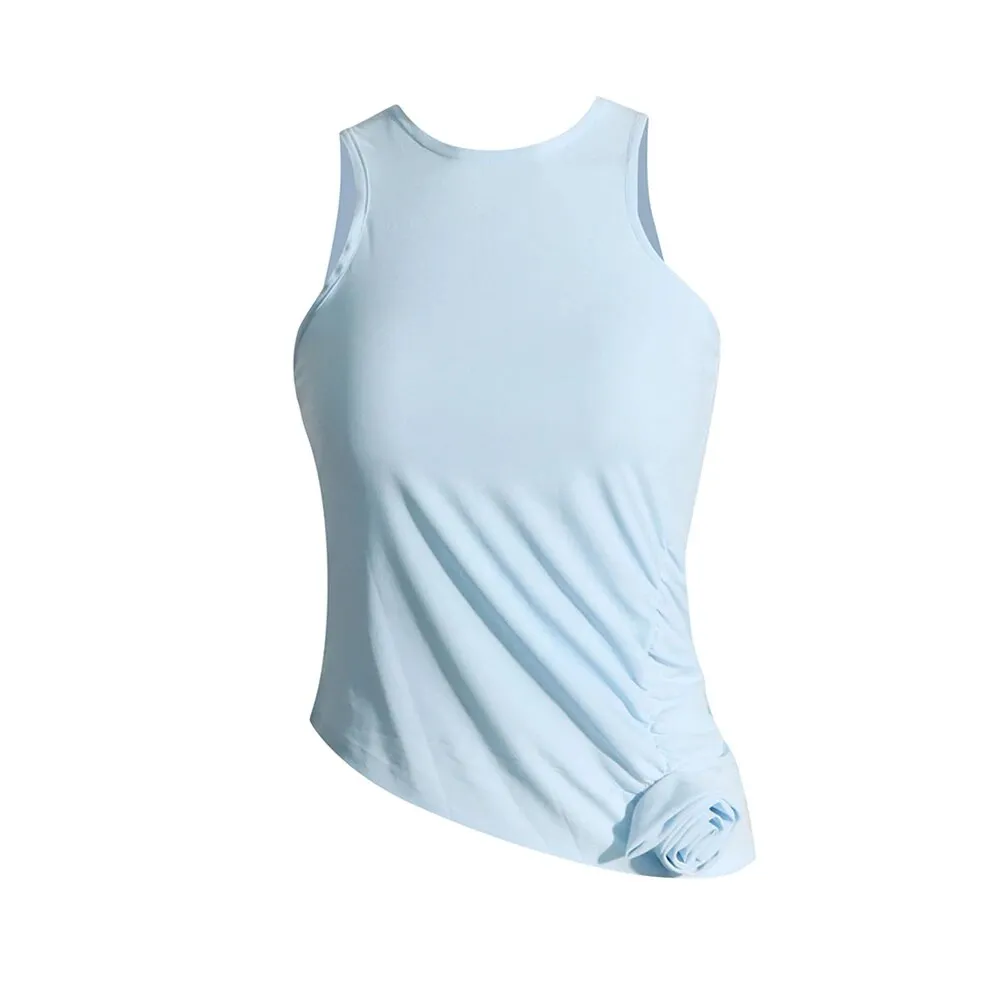 Solid Elegant Vests For Women Round Neck Sleeveless Patchwork Floral Casual Tank Tops Female Fashion Clothing