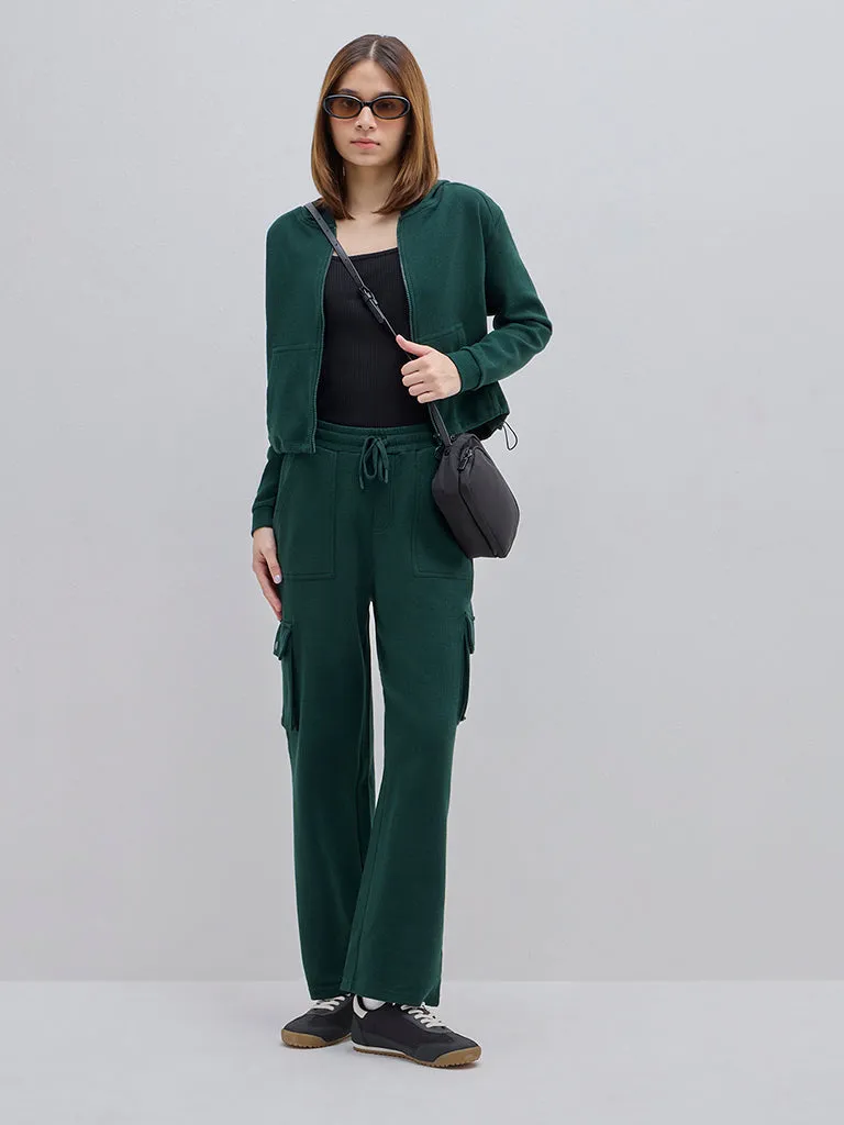 Studiofit Dark Green Waffle-Textured Cotton Jacket