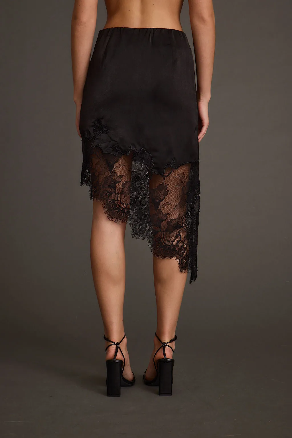 Viola Lace Trimmed Satin Mini Skirt