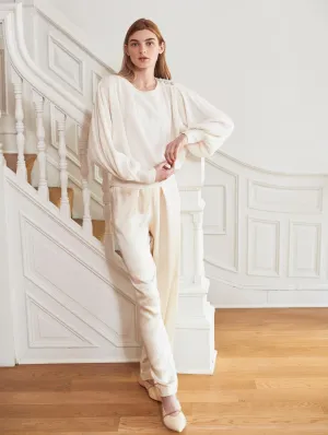 White   Warren - Cashmere Rhinestone Button Pleated Sweater in Soft White