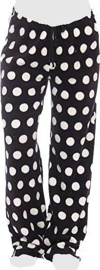 Women's Cozy Pajama Set Plush Black Polka Dot Pants and Cotton Soft Heart T shirt by Just Love