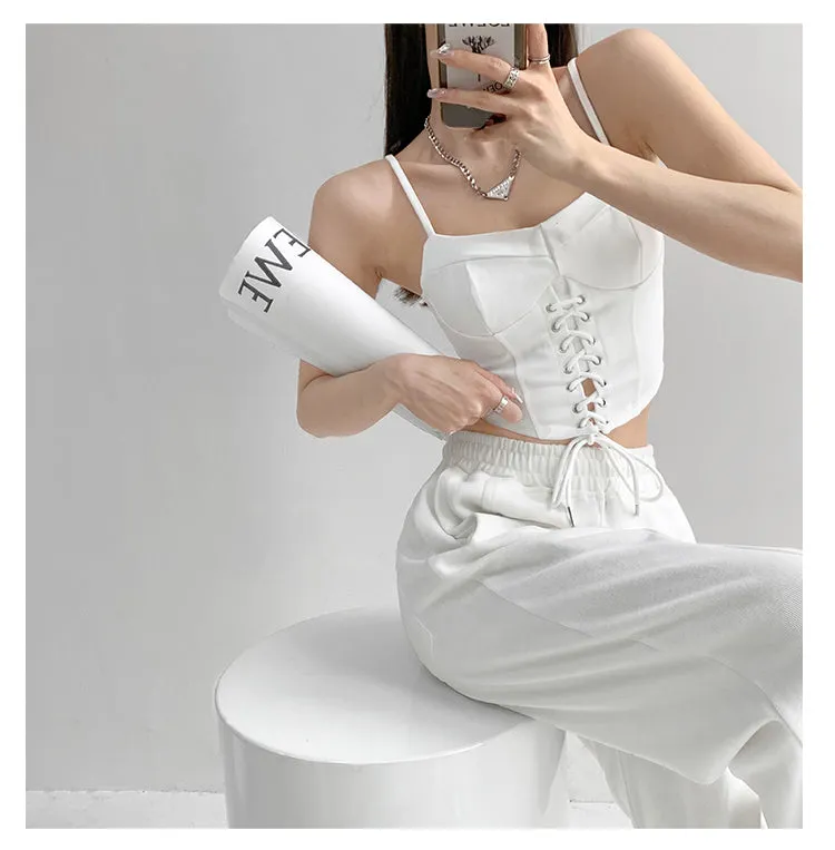 Y2k Tunic Tops Women Design Cross Bandage Camis Chic Slim Sleeveless Crop Top Female