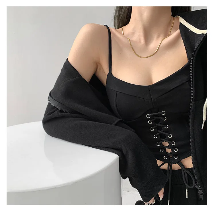 Y2k Tunic Tops Women Design Cross Bandage Camis Chic Slim Sleeveless Crop Top Female