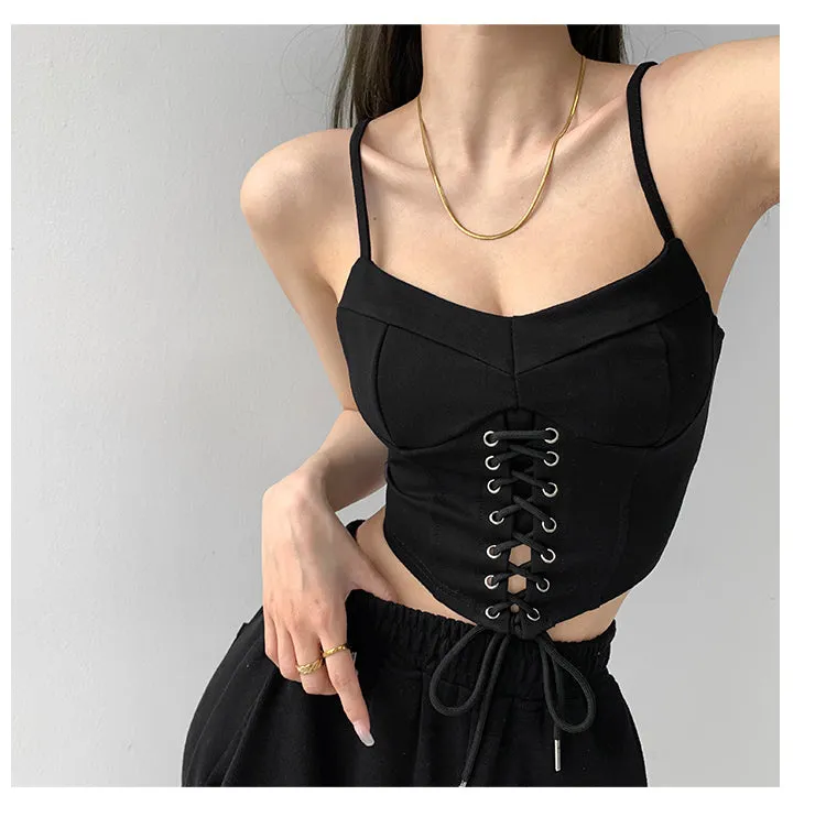 Y2k Tunic Tops Women Design Cross Bandage Camis Chic Slim Sleeveless Crop Top Female