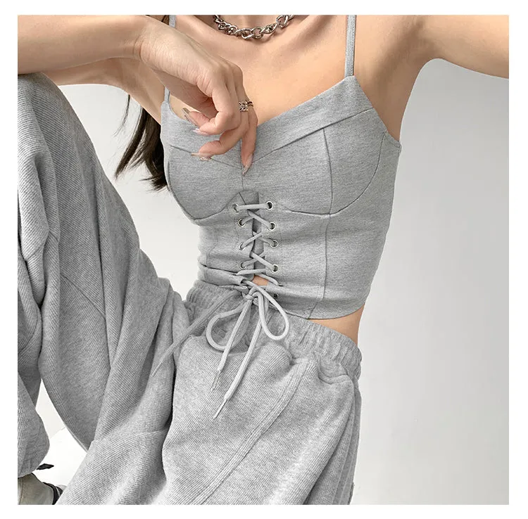 Y2k Tunic Tops Women Design Cross Bandage Camis Chic Slim Sleeveless Crop Top Female