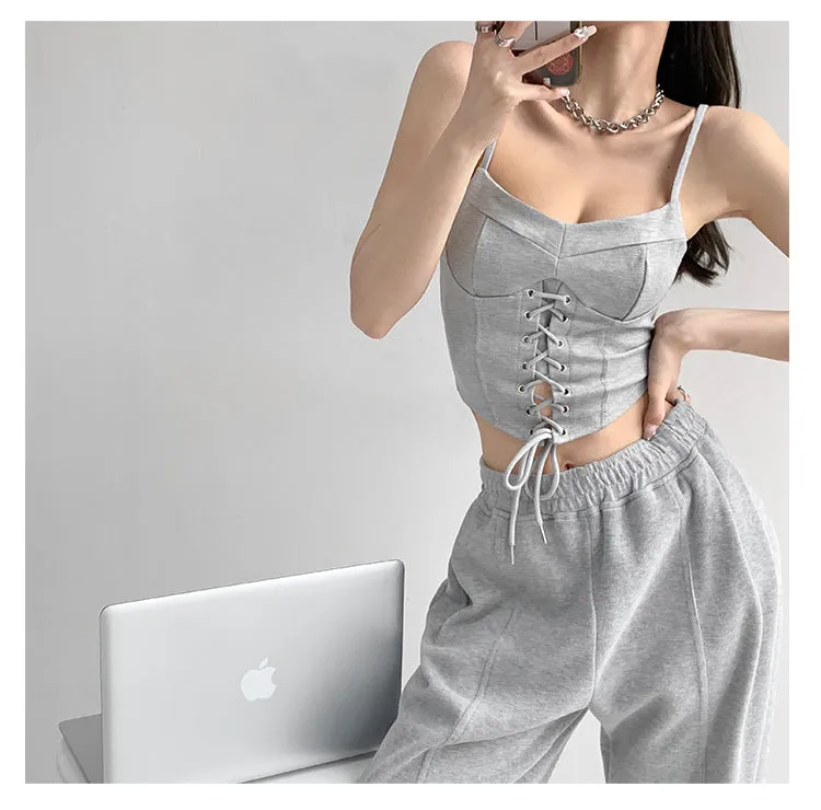 Y2k Tunic Tops Women Design Cross Bandage Camis Chic Slim Sleeveless Crop Top Female