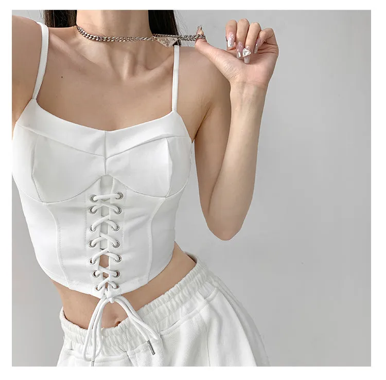 Y2k Tunic Tops Women Design Cross Bandage Camis Chic Slim Sleeveless Crop Top Female