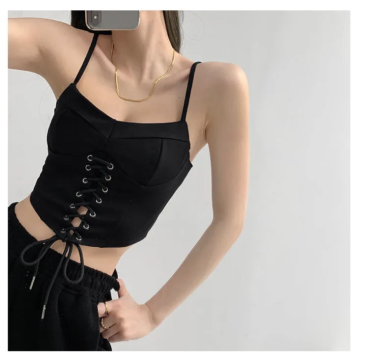 Y2k Tunic Tops Women Design Cross Bandage Camis Chic Slim Sleeveless Crop Top Female