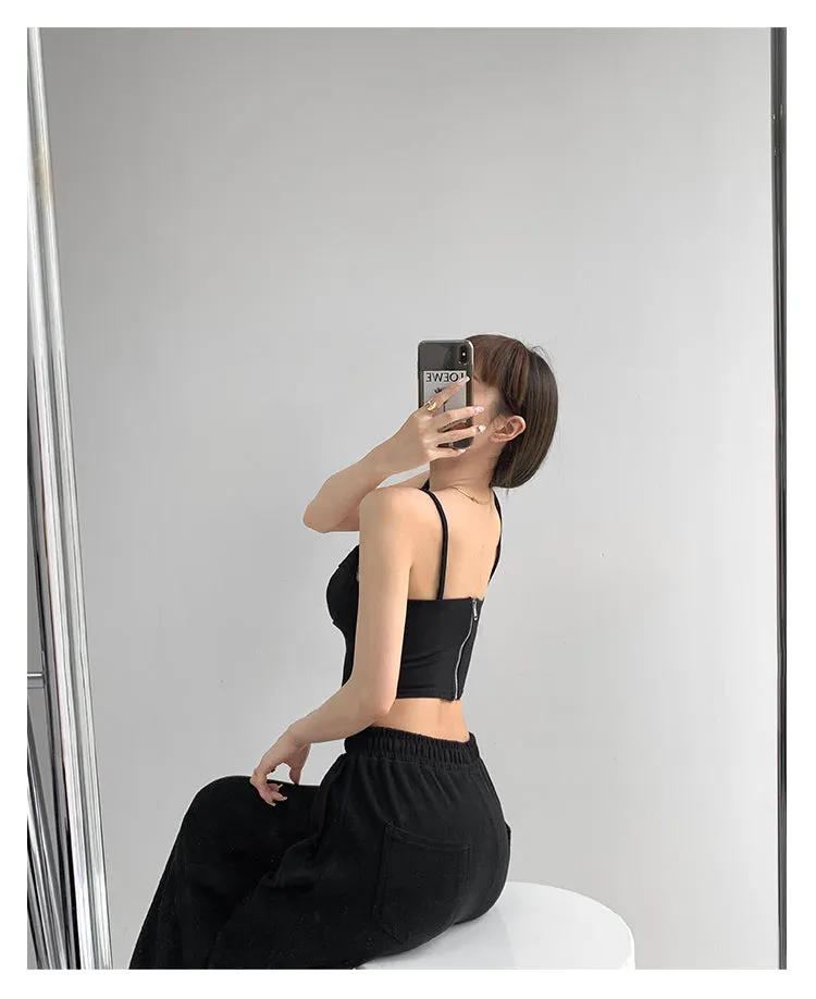 Y2k Tunic Tops Women Design Cross Bandage Camis Chic Slim Sleeveless Crop Top Female