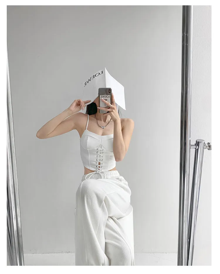 Y2k Tunic Tops Women Design Cross Bandage Camis Chic Slim Sleeveless Crop Top Female