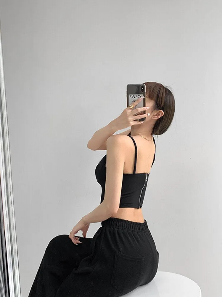 Y2k Tunic Tops Women Design Cross Bandage Camis Chic Slim Sleeveless Crop Top Female