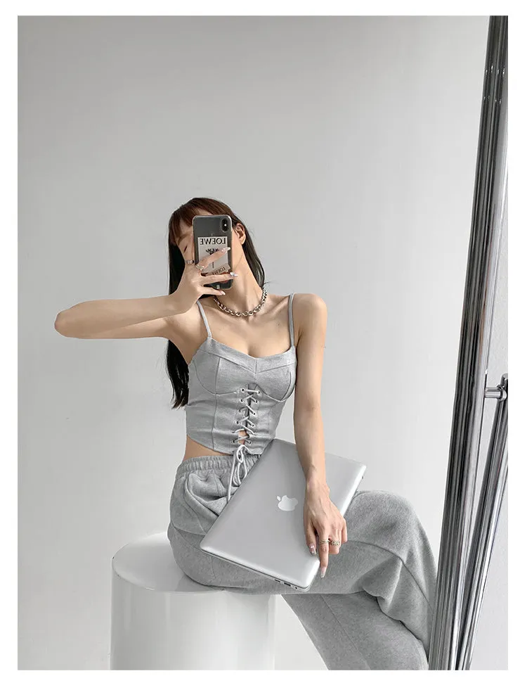 Y2k Tunic Tops Women Design Cross Bandage Camis Chic Slim Sleeveless Crop Top Female
