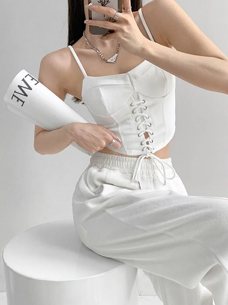 Y2k Tunic Tops Women Design Cross Bandage Camis Chic Slim Sleeveless Crop Top Female
