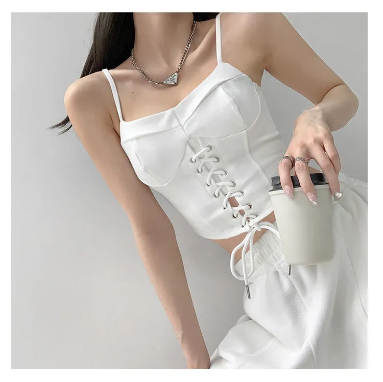 Y2k Tunic Tops Women Design Cross Bandage Camis Chic Slim Sleeveless Crop Top Female