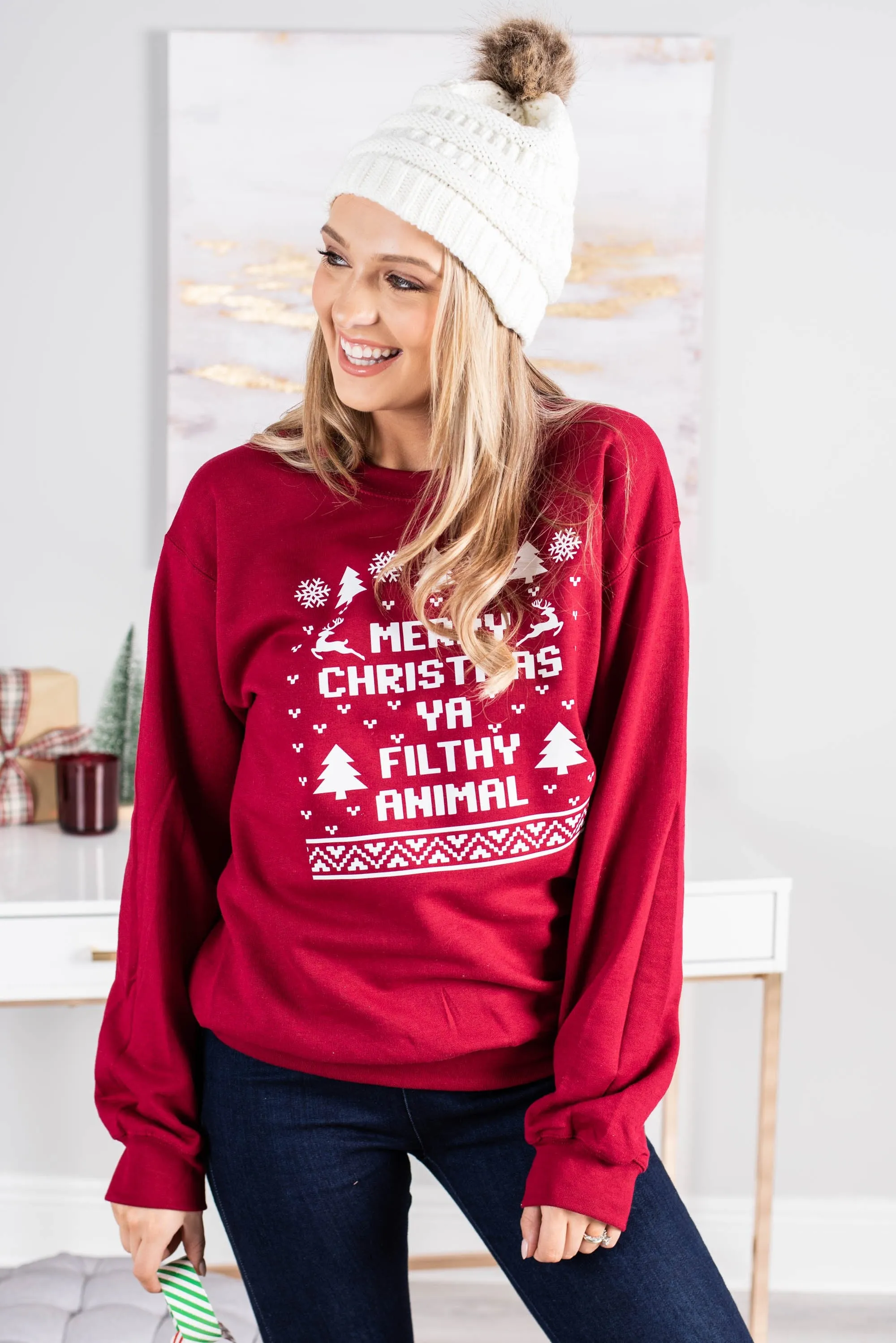 Ya Filthy Animal Cardinal Red Graphic Sweatshirt